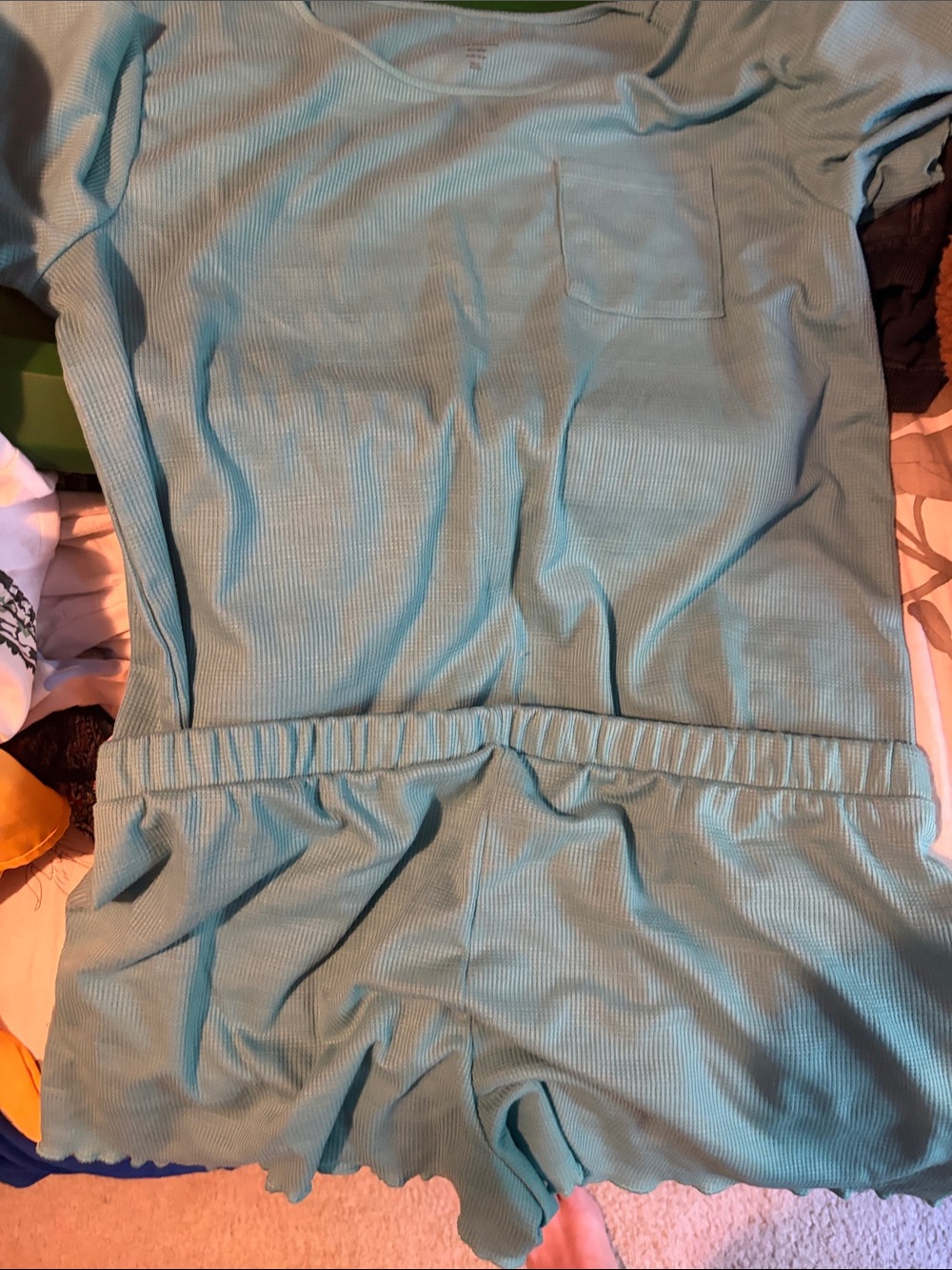 H&M Light Teal Ribbed Pocket Tee & Shorts Set new never worn